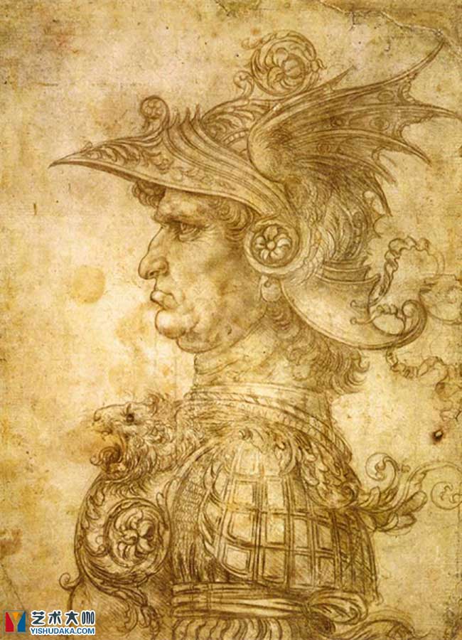 Profile of a Warrior in Helmet -oil painting