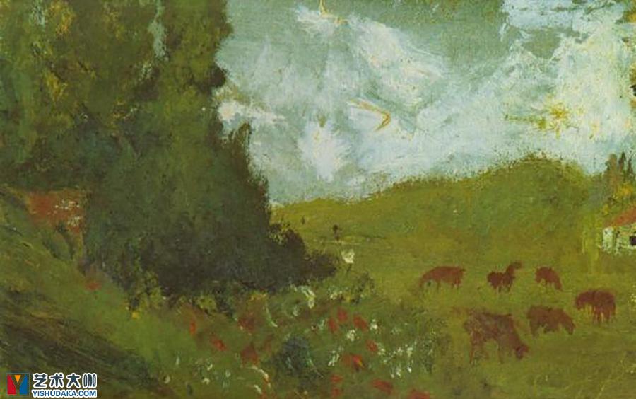 Landscape with Animals circa -oil painting