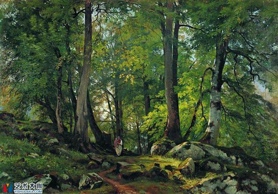 beech forest in switzerland-oil painting