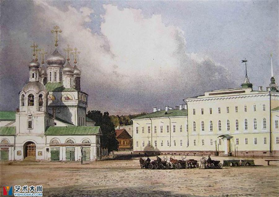 blagoveschenskaya  square in nyzhny novgorod-oil painting