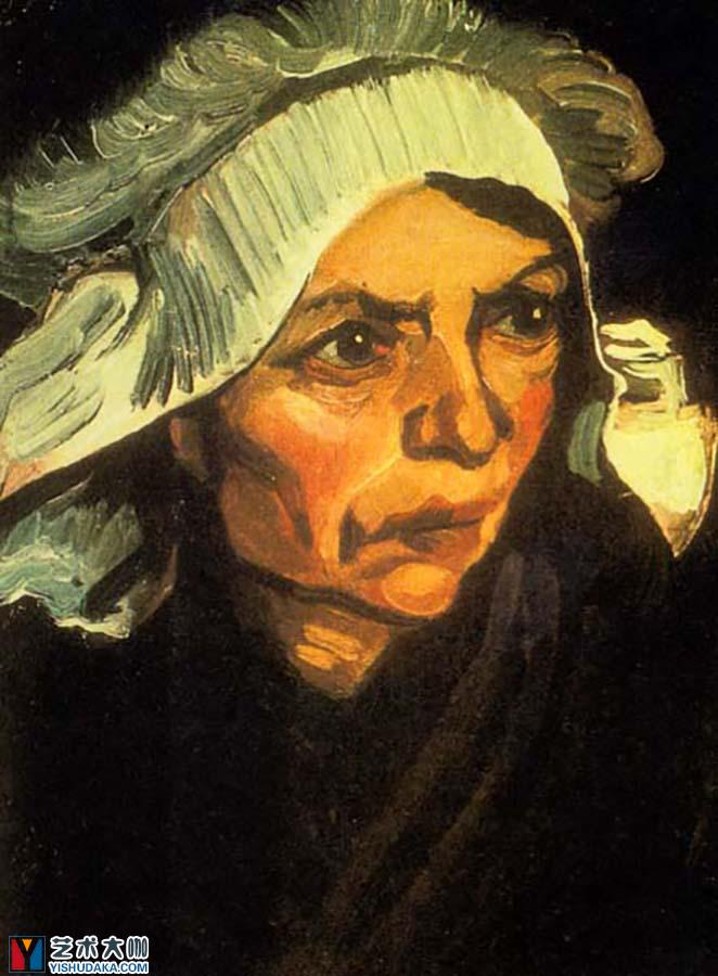 农妇的头画像 一个戴白帽的农妇的头油画经典作品欣赏 梵高 凡高 艺术大咖