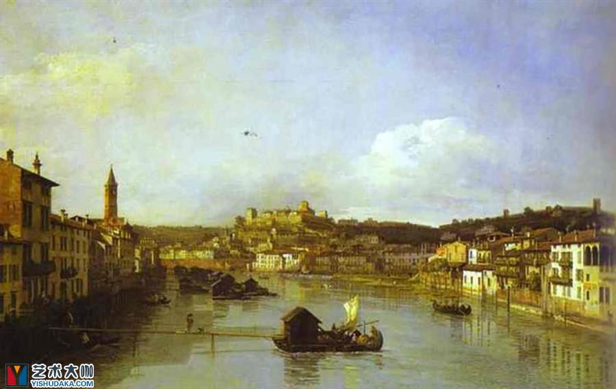 view of verona and the river adige from the ponte nuovo-oil painting