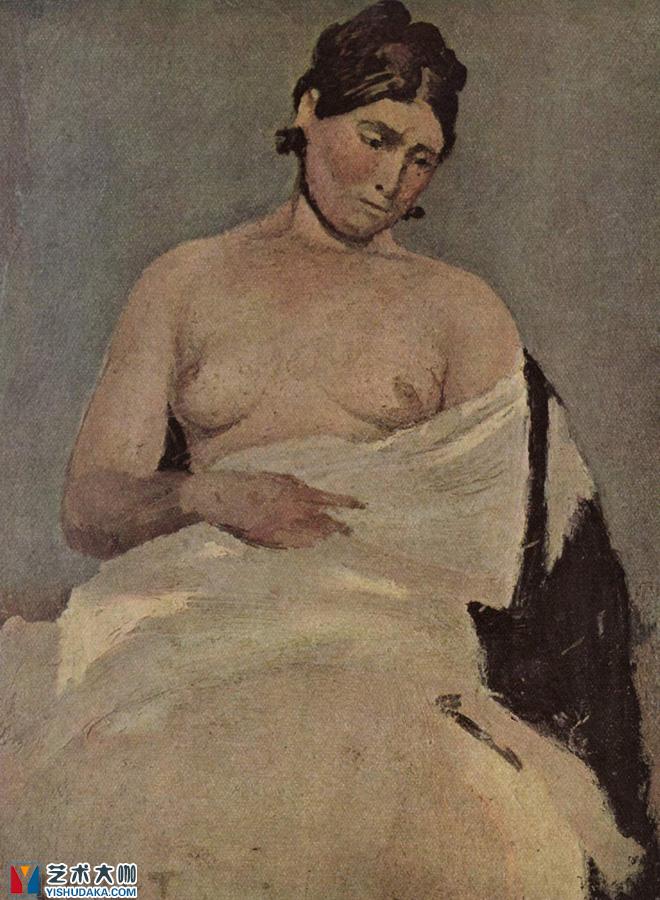 Sitting woman with bared breast-oil painting