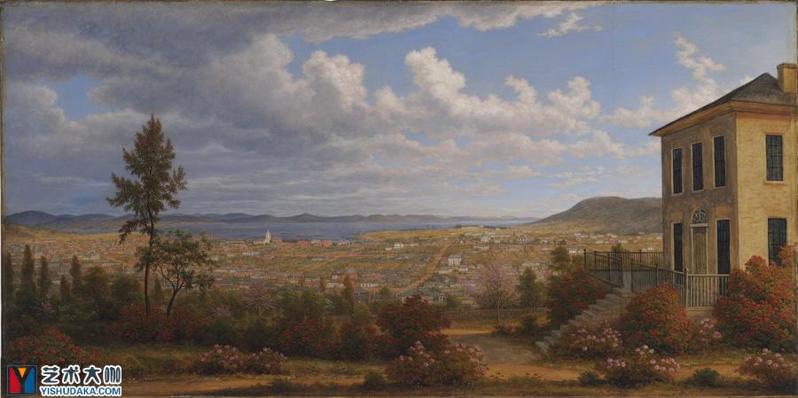 hobart town taken from the garden where i lived-oil painting