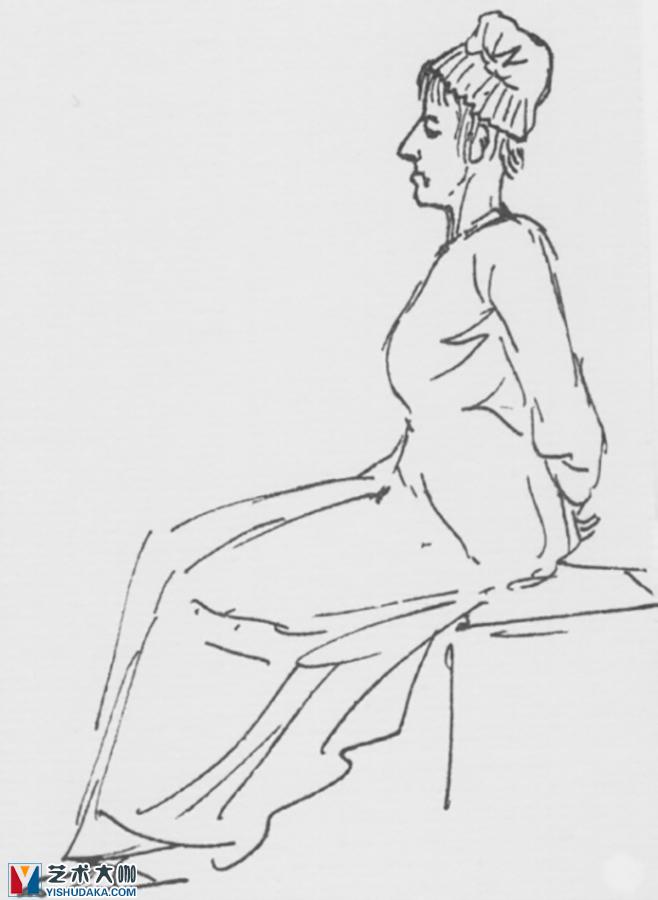 玛丽・安托瓦内特在去断头台的路上-钢笔和墨水