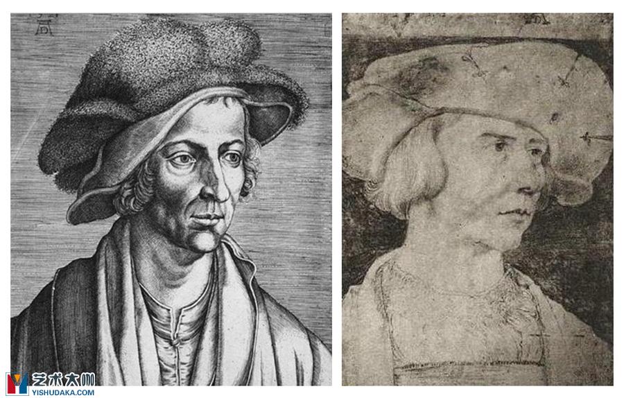 Portraits a drawing by Durer,and a posthumous print by Cornelius Cort-oil painting