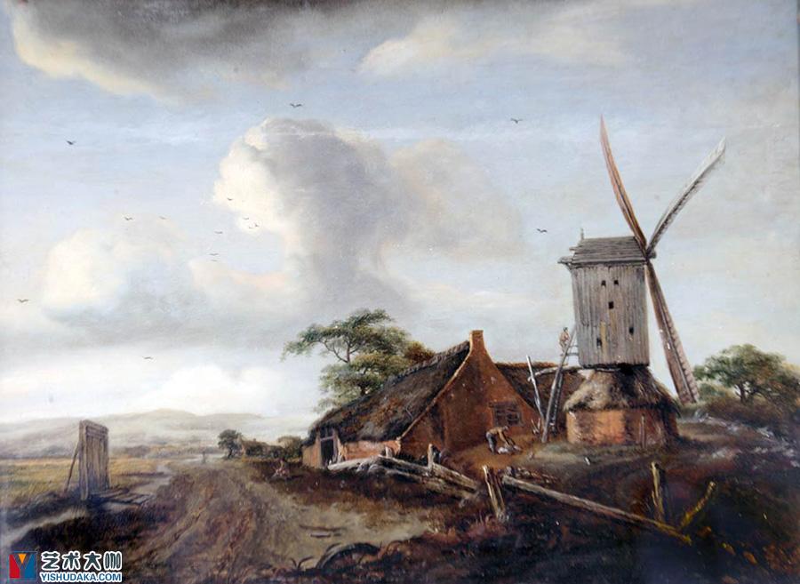 Landscape with a windmill-oil painting