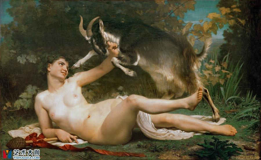 Bacchante fighting a goat-oil painting