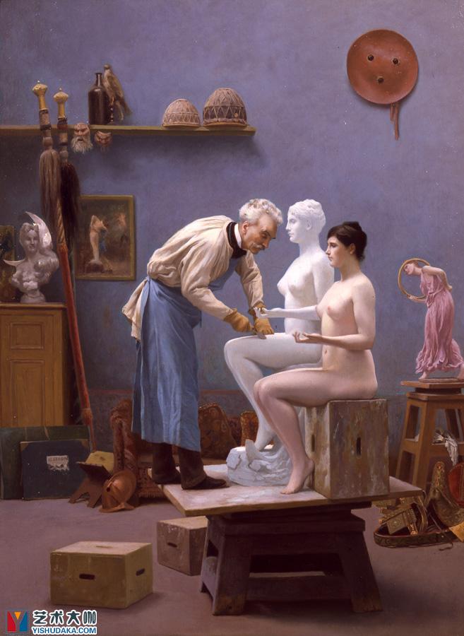 The Artist and His Model-Grôme depicts himself sculpting Tanagr-oil painting