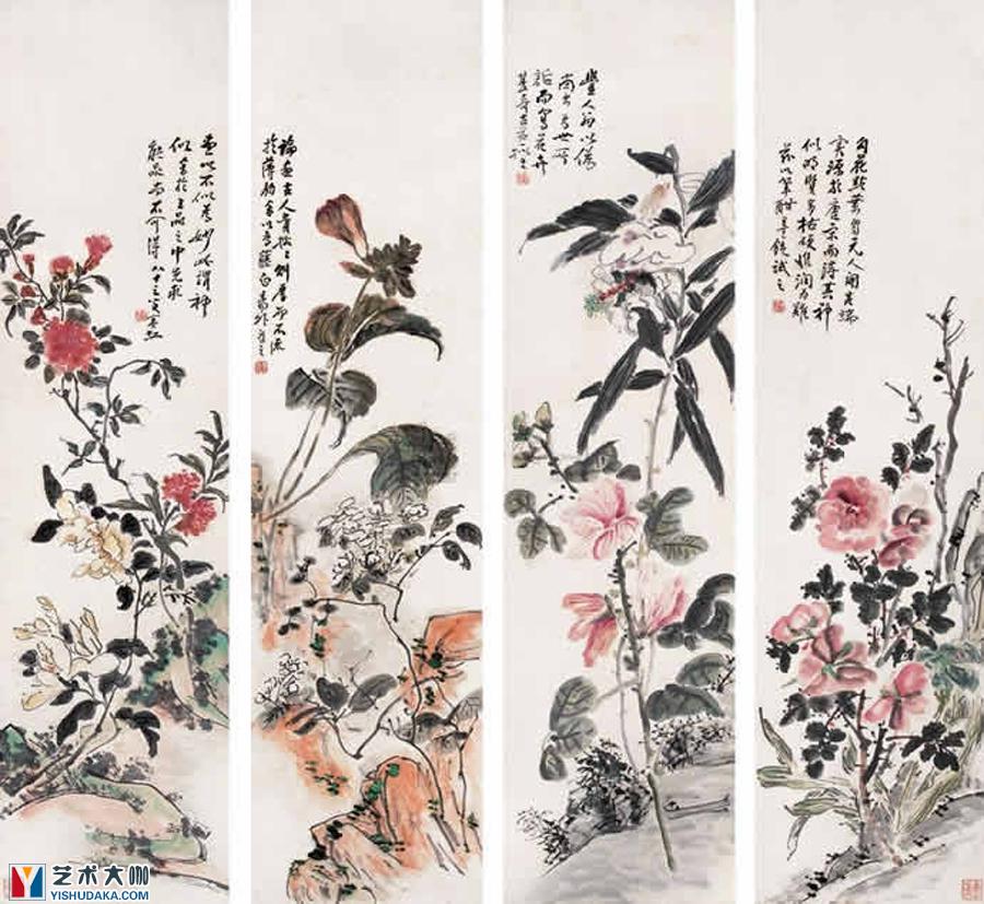 Four screens of flowers-chinese painting