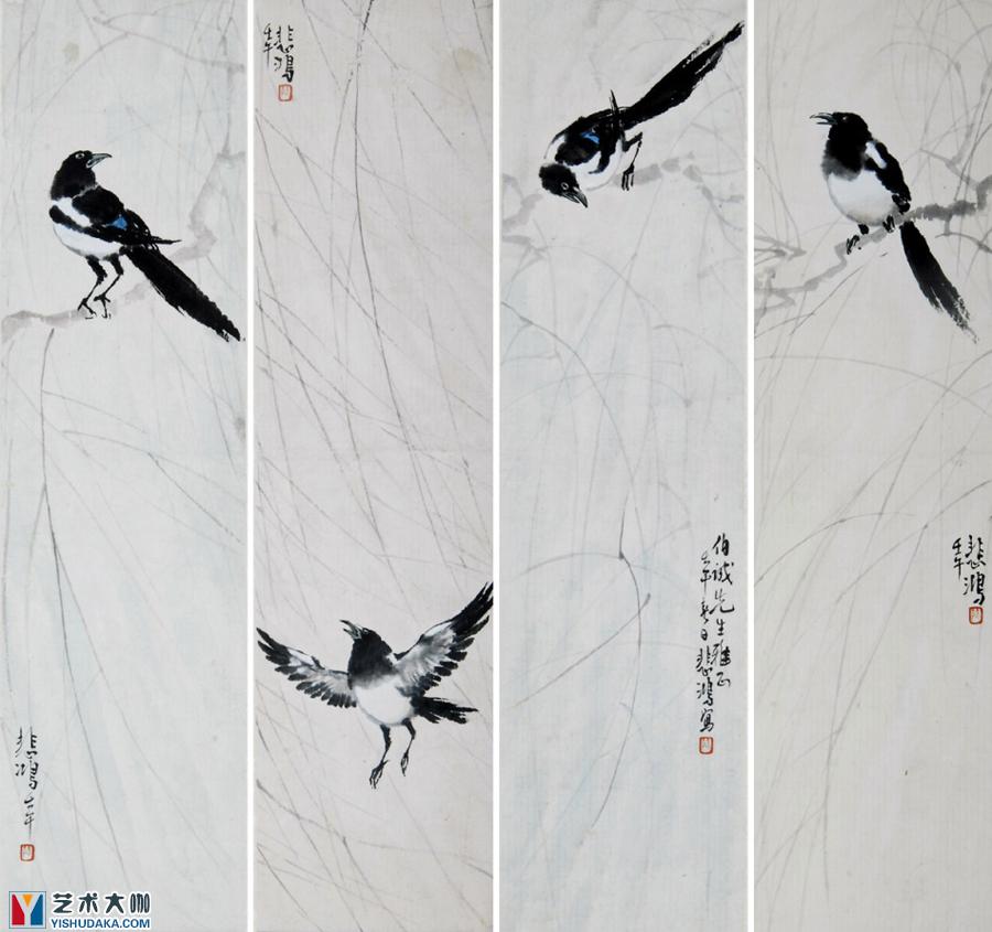 Four Happiness Bird Illustration-chinese painting