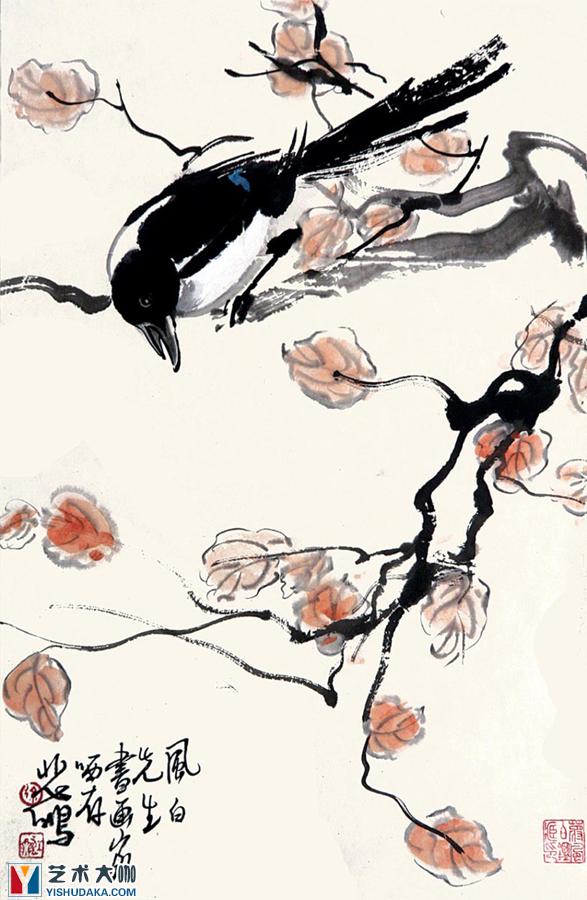 Magpie on branch-chinese painting