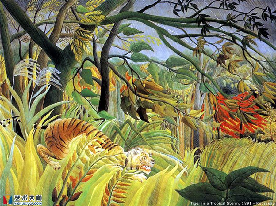 tiger in a tropical storm surprised-oil painting