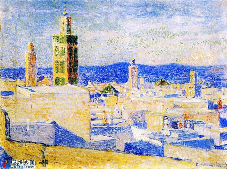 View of Meknes- Impressionism, Pointillism-oil painting