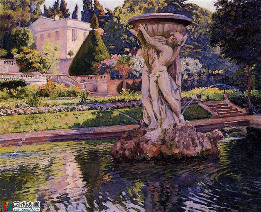 Garden with Villa and Fountain-oil painting