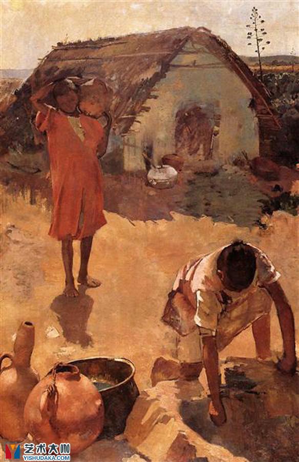 Figures near a Well in Morocco-oil painting