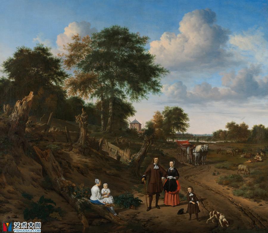 Portrait of a Couple with two Children and a Nursemaid in a Landscape-oil painting