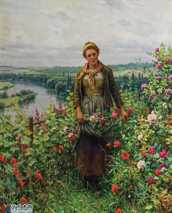 A Maid in Her Garden-oil painting