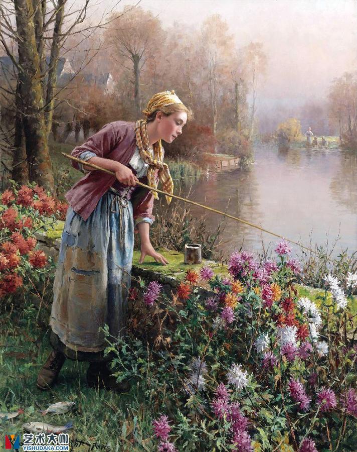 Brittany Girl Fishing-oil painting