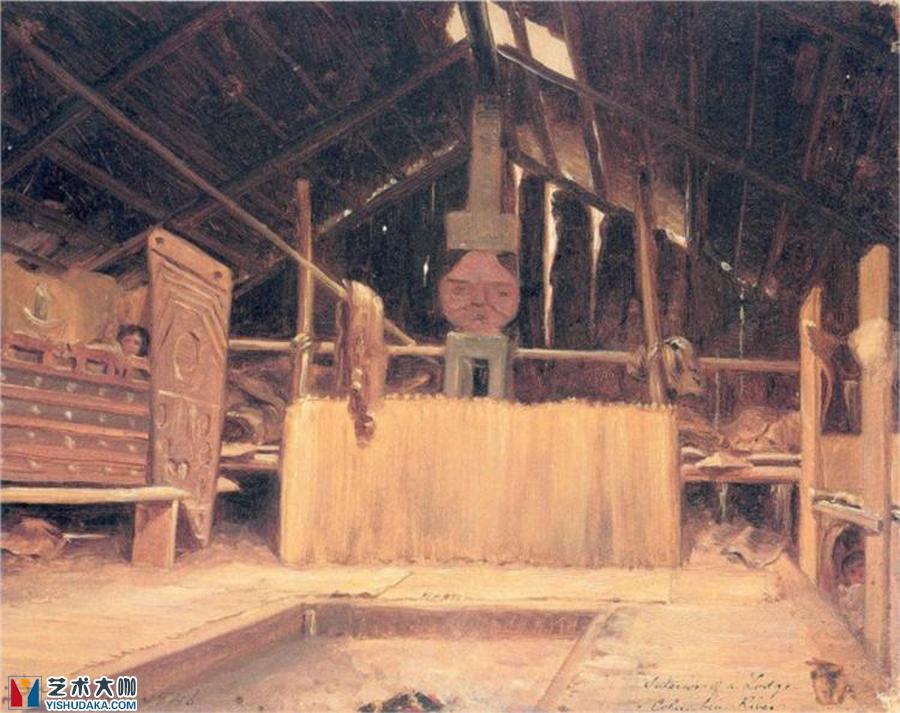 Interior of a Ceremonial Lodge-oil painting
