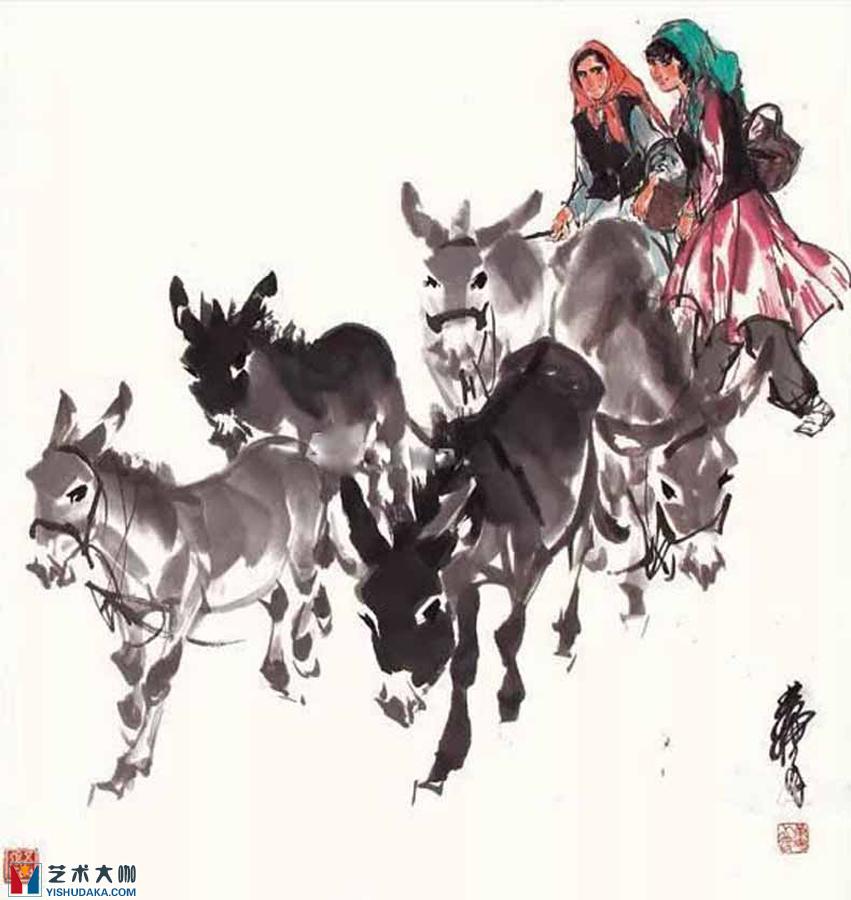 Picture of driving donkeys-chinese painting