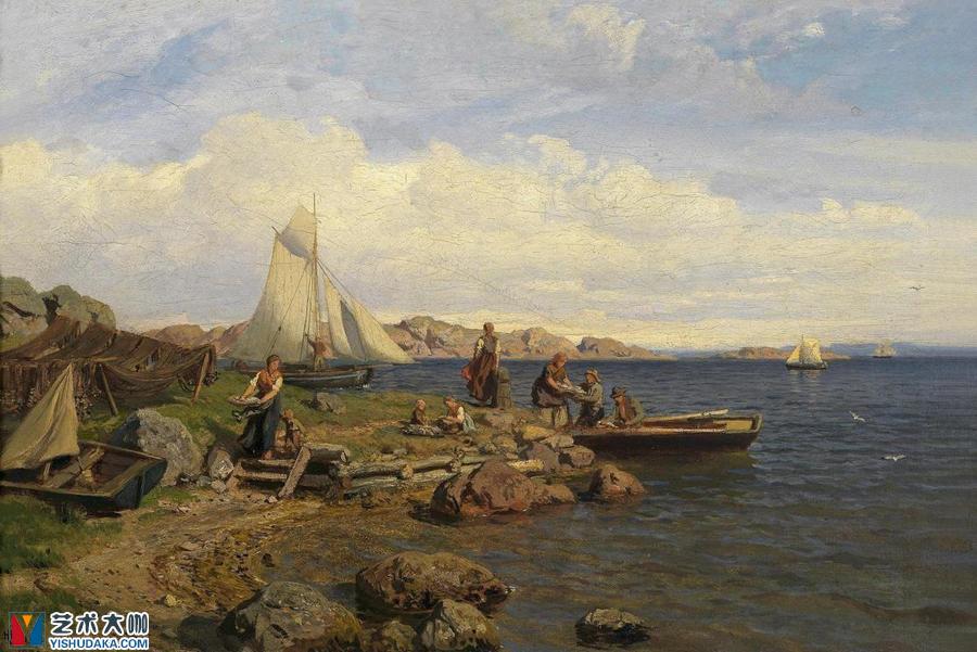 fiskerne kommer p land-oil painting
