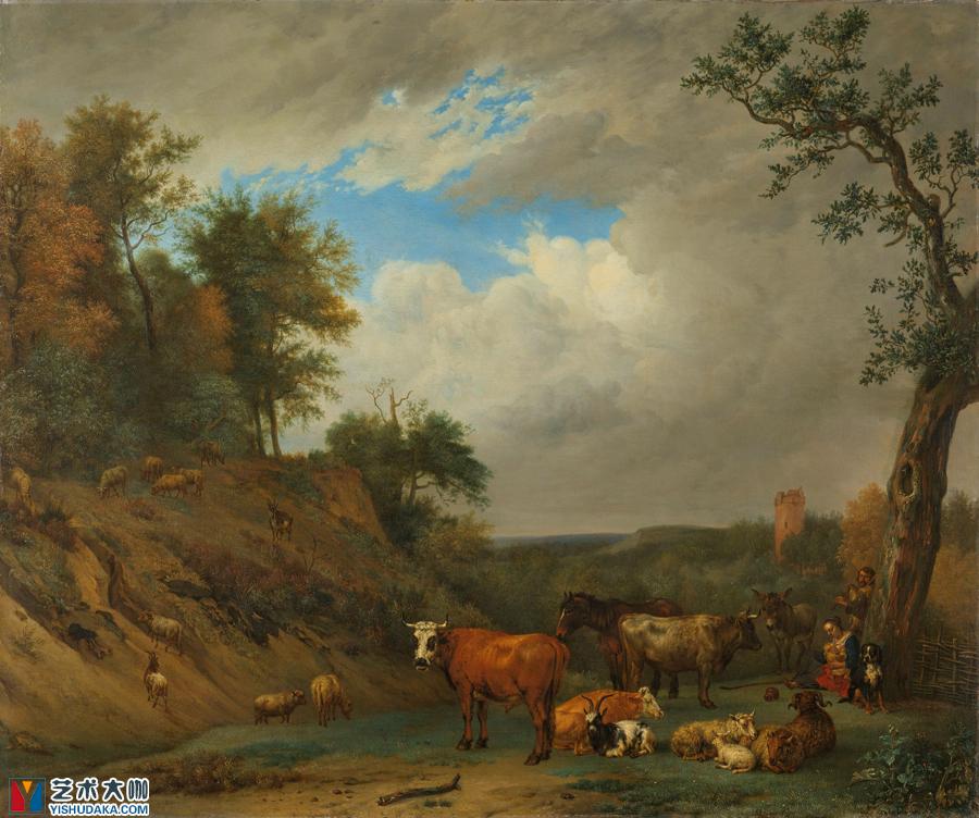 Herders met hun vee-oil painting