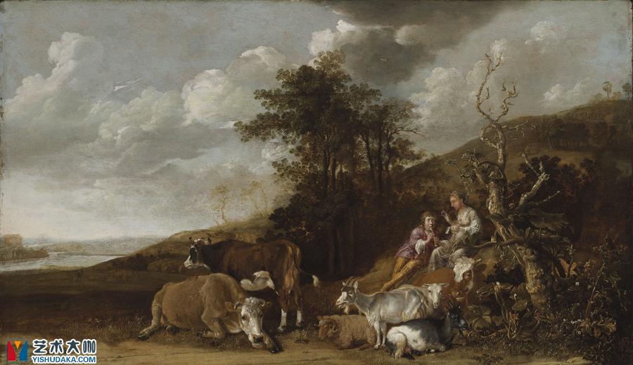 Landscape with Shepherdess and Shepherd Playing Flute-oil painting