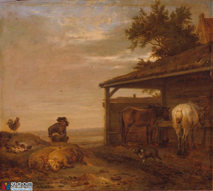 Man Outside a Stable-oil painting