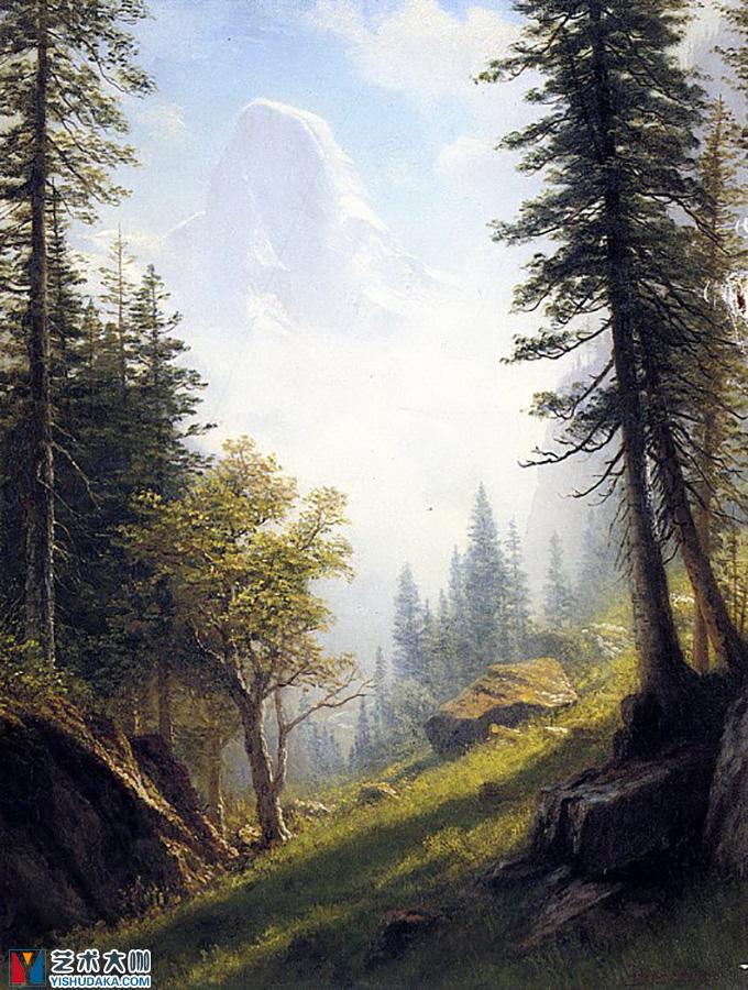 阿尔卑斯山风景-在阿尔卑斯山上景色油画作品