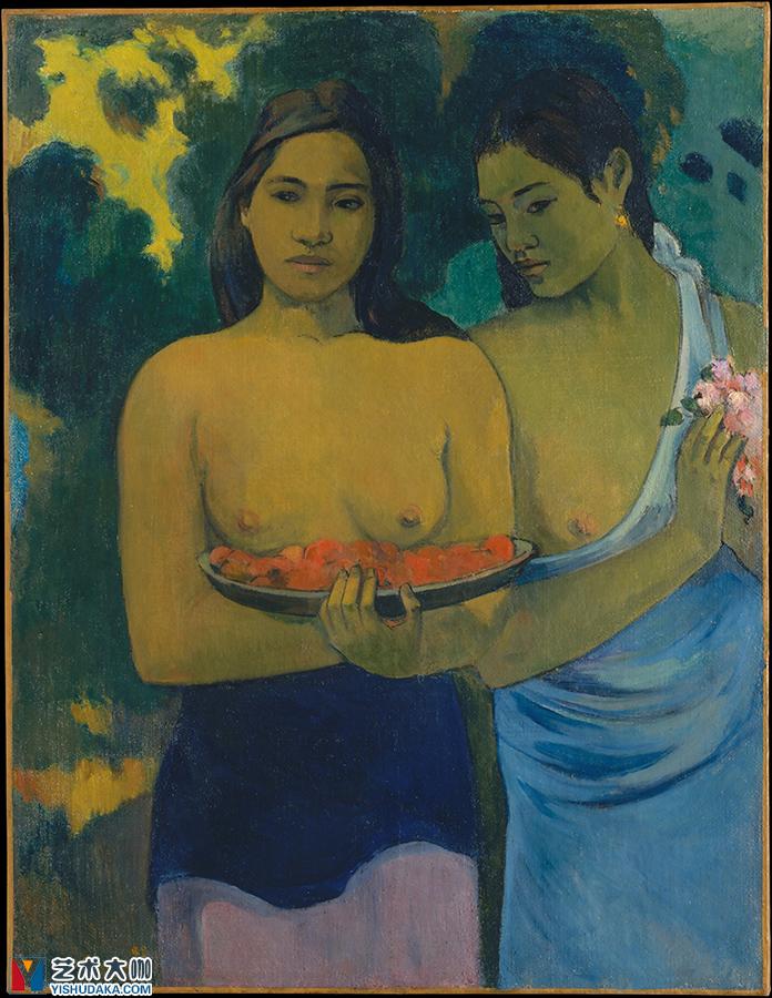 两个塔希提女人,两个塔希提妇女油画作品