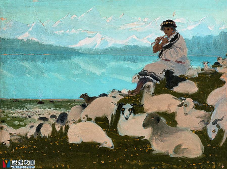 喜马拉雅山颂,人民大会堂西藏厅壁画油画稿（未完成）