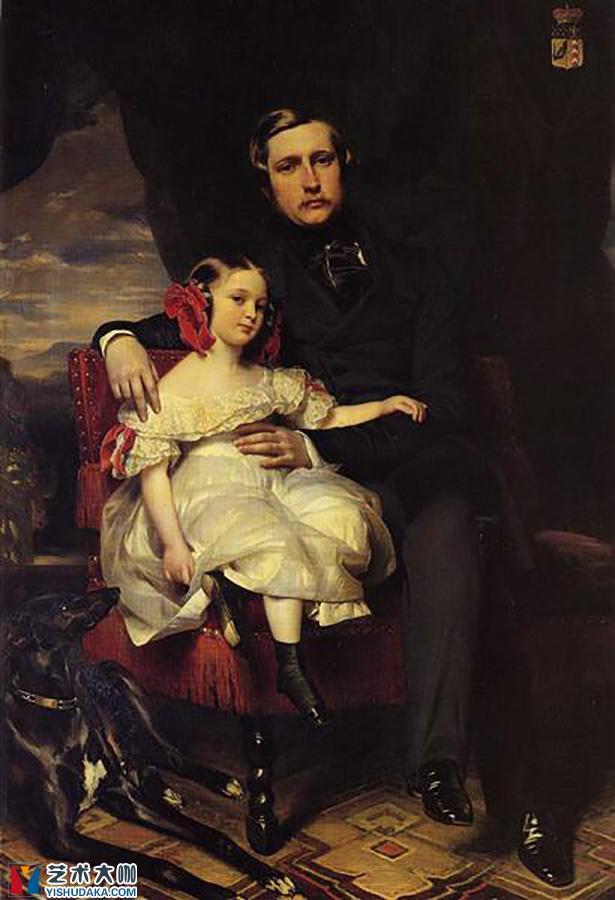 瓦格勒王子和他的女儿马尔西・路易丝・卡洛琳・弗雷德里克・纳波尔的肖像