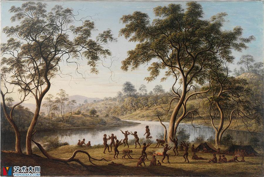 Natives at a corrobory, under the wild woods of the Country-oil painting