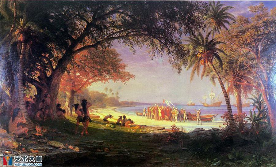 Columbus landing-oil painting