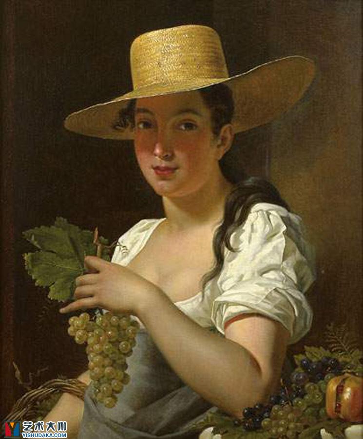 jeune femme au chapeau et aux raisins-oil painting