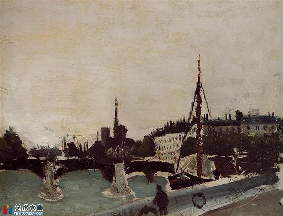 view of the ile saint louis from the quai henri iv study-oil painting
