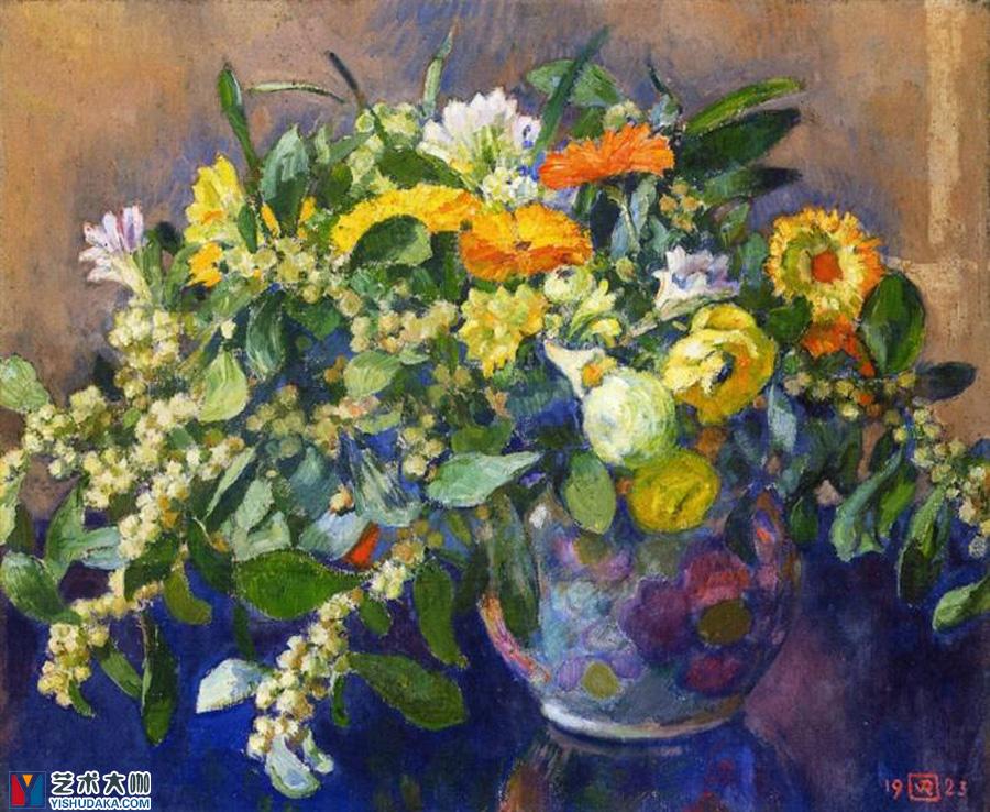 Vase of Flowers- Post Impressionism-oil painting