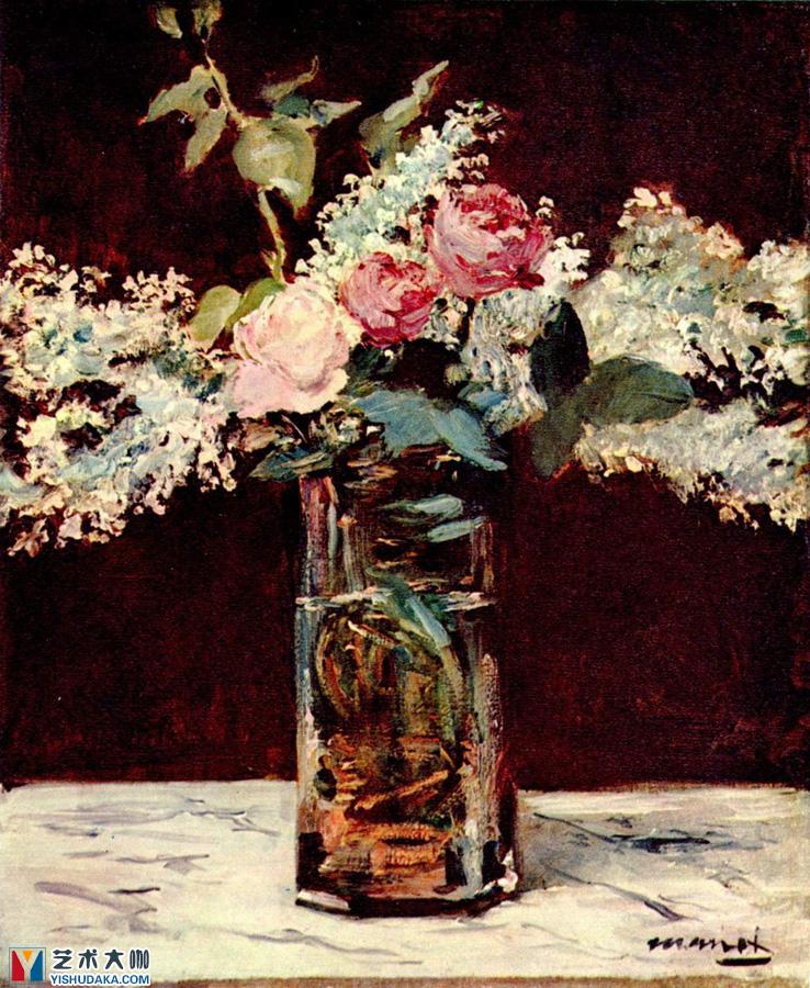 玫瑰和丁香油画作品