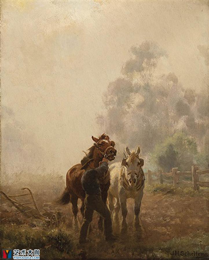 Preparing the Horses-oil painting